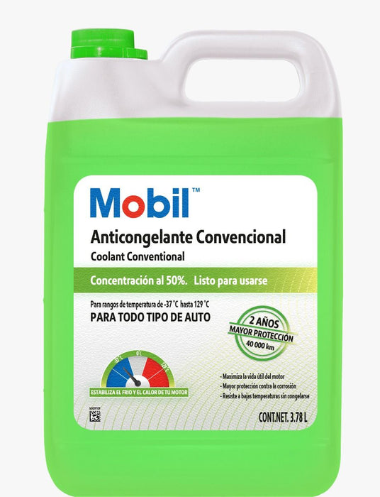 Mobil coolant conventional, es un refrigerante y anticongelante para servicio liviano, aplicable a cualquier tipo de vehiculo, sin importar su origen.
PRECIOS INCLUYEN I.S.V.