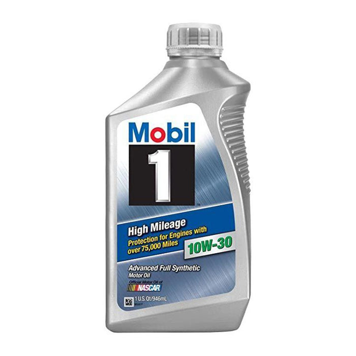 Mobil 1 high mileage 10w30, lubricante sintetico para motores gasolina, con mas de 75,000 millas de recorrido. mobil 1 high mileage también ayuda a controlar la oxidación para evitar la descomposición del aceite.