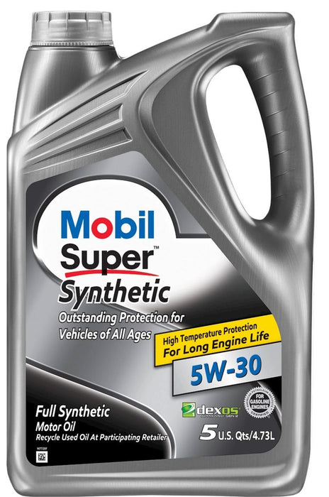 Mobil super synthetic 5w-30, aceite sintético para motores gasolina, garantiza protección contra el desgaste, la corrosión, excelente propiedades limpieza prologando la vida util de tu motor.