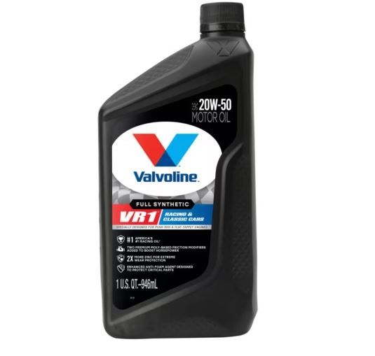 Aceite de motor valvoline vr1 racing 20w50 totalmente sintético, 1 cuarto de galón (ee. uu.)